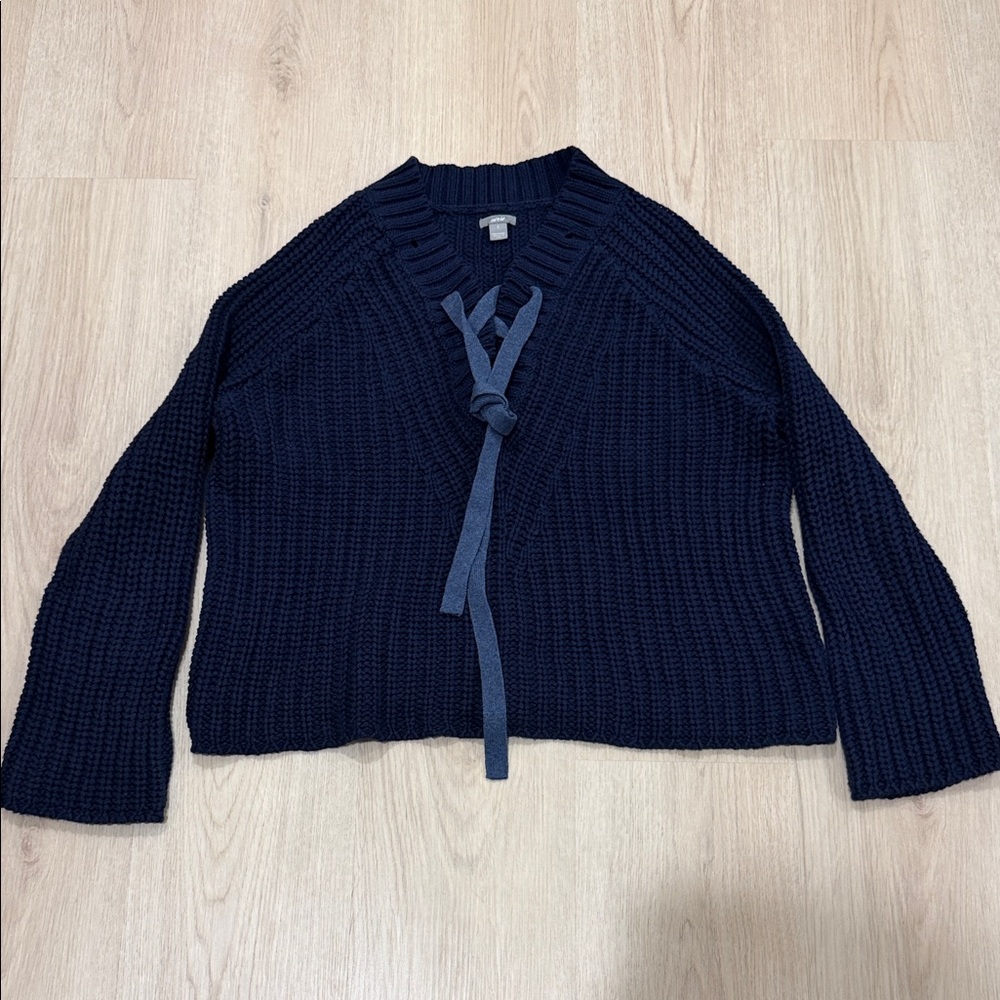 Aerie small Women's Navy Knit Tie-Front Sweater